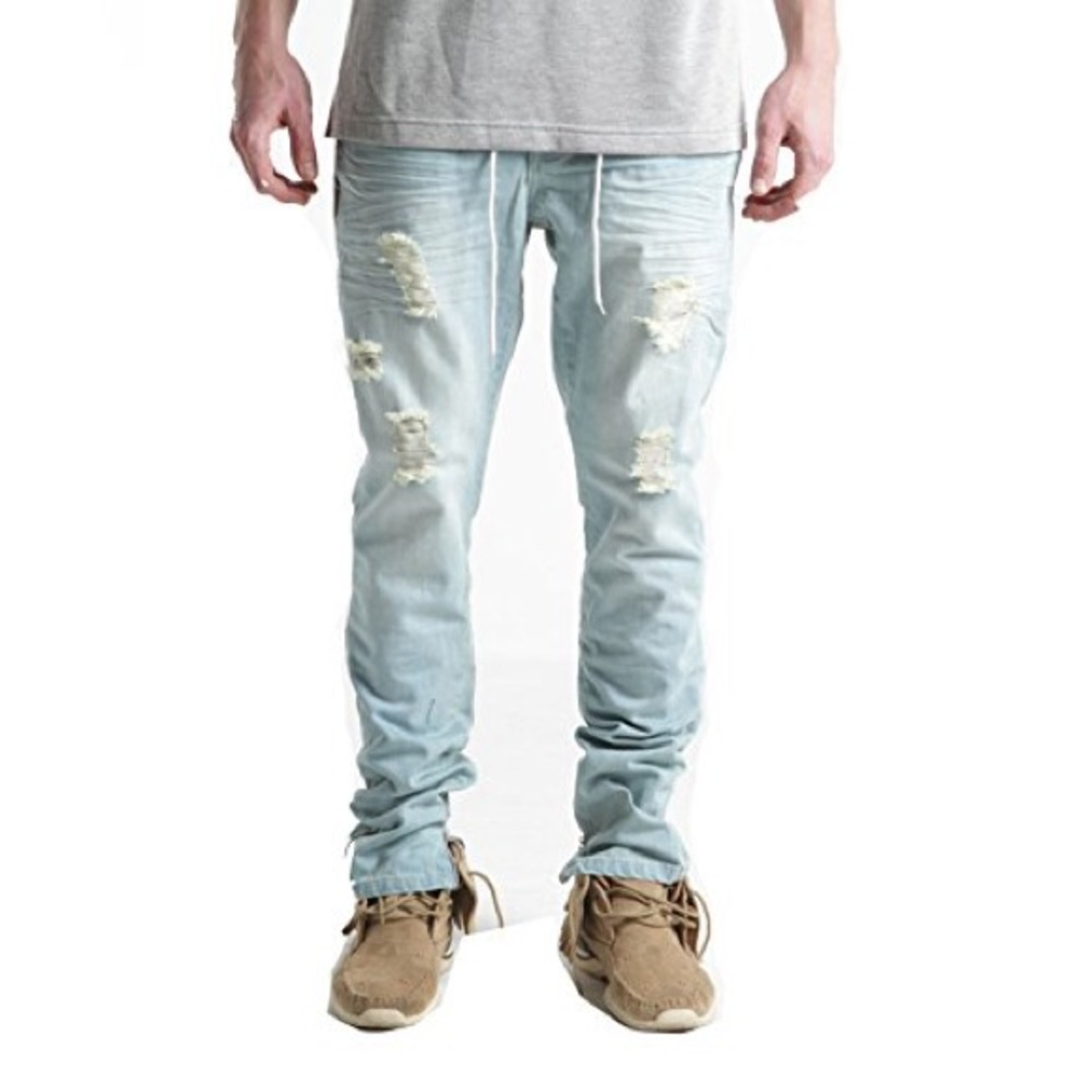 Embellish Distressed Denim Jogger Pant